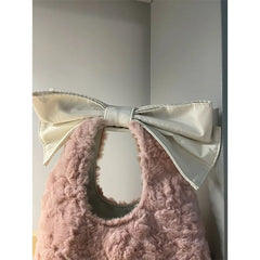 Lunivop Fairycore Pink Y2k Hand Bag Women Harajuku Aesthetic Bow Plush Chic Shoulder Bags Female Hot Girls Handbag Messenger Bag