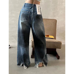Lunivop Y2k Oversized Ripped Jeans Streetwear Gothic Wide Leg Coquette Denim Pants Grunge Vintage High Waist Trousers America
