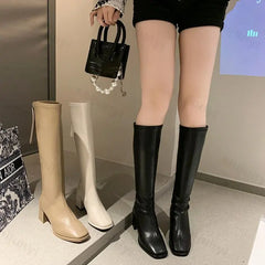 Lunivop High Boots Women British Style Elegant Slim Long Boots New Fashion Back Zipper Knight Knee High Boots Thick Heel Botas De Mujer
