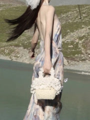 Lunivop French Vintage Purple Backless Long Dresses Basics Vestidos De Festa V -Neck Spring Summer Holiday A-Line Vestidos New