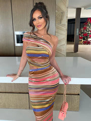 Lunivop Stripe Y2K Clothes Sleeveless Backless Bodycon Evening Maxi Dresses Hollow Out Women Club Birthday Party Outfits