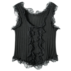 Lunivop Lace Trim Tank Tops Sleeveless Square Neck Rib Knit Tank Crop Top Women Teengirl Camis and Tanks Summer Fairycore Outfit