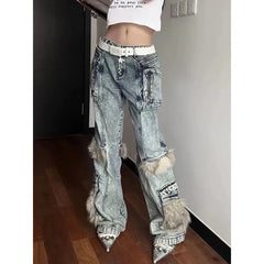 Lunivop Blue High Waist Women Jeans Hip-hop Style Fashion Vintage Streetwear Y2K Wide Leg Jean 2025 Female Trouser Baggy Denim Pants