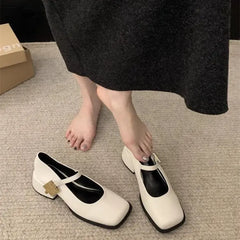 Lunivop Autumn New Women Fashion Square Toe Close Toe Ankel Strap Mules Ladies Elegant Mary Jane Ballet Shoes Mid Heel Dress Pumps