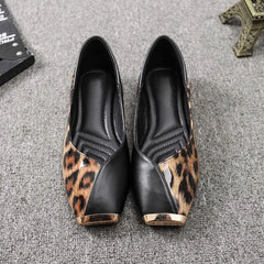 Lunivop New Shallow Soft Sole Leather Sandals Shoes Women's Flats Square Metal Head Personality Leopard Print Mary Jane Ballet Zapato