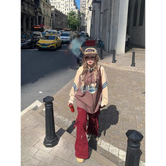 Lunivop Women's Red Cargo Flare Pants Harajuku Streetwear Pants Y2k Retro 2000s 90s Aesthetic Vintage Trousers Fashion Trashy Clothes