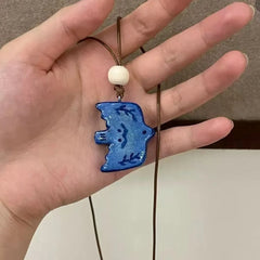 Lunivop Vintage ceramic blue bird pendant necklace with leather rope and anti allergic jewelry