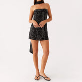Lunivop New Women Mini Dress Floral Print Tube Dress Summer Fashion Backless Casual Strapless Dress with Choker Scarf S-XL