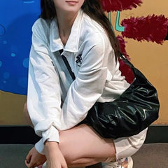 Lunivop Hot Girls Black Hobos Bags Purse Women Vintage Pu Leather Casual Crossbody Bags Female High Street Messenger Bag Chic