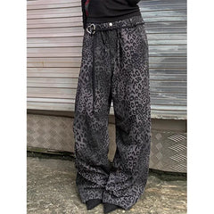 Lunivop Leopard Print Womens Jeans High Waist Vintage Straight Baggy Denim Pants Street Hottie Y2K American Style Wide Leg Denim Trouser
