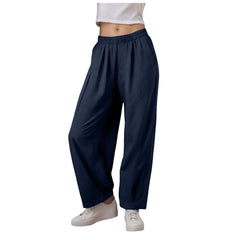 Lunivop Comfy Womens Linen Pants Elastic High Waist Pure Color Pants With Pockets Casual Loose Wide Leg Oversize Trousers