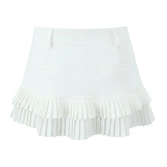 Lunivop 3 colors American Retro Light Blue Package Hips Spliced Pleated Mini Skirt Sexy Low Waist Short Skater Skirts With Shorts Lining