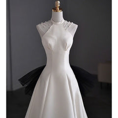 Lunivop Hanging Neck Beading Sleeve Design Sleeveless Wedding Party Robe Tailing Elegant Solid Evening Dress Slim Waist Bow Prom Dresses