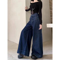 Lunivop New Fashion High-waisted Wide-leg Women's Jeans Loose-fit Slimming Wrinkled Casual Straight-leg Long Pants autumn Fashion