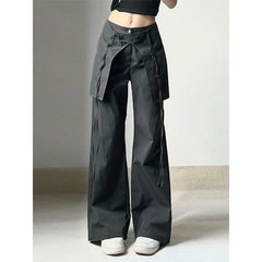 Lunivop Summer Women Baggy Parachute Wide Leg Pants Drawstring Streetwear with Large Pockets Trousers Long Pants Mid Waist Cargo Pants