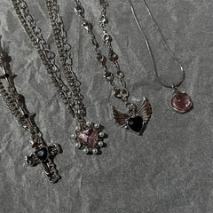 Lunivop Y2K Fashion Peach Heart Water Drop Pendant Necklace Women Black Crystal Egirl Sweet Cool Clavicle Chain Aesthetic Jewelry