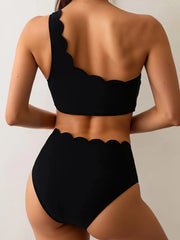 Lunivop Sexy Black White Patchwork Bikini Women Ruffles One Shoulder Push Up High Waist Swimsuit Summer Bathing Suit Vacation Swimwear