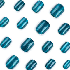 Lunivop 24pcs Short Aurora Blue Short Squared Oval False Nails for Girls Press on Nail To Stick on Cheap Wear Nail Art with Glue Cheap