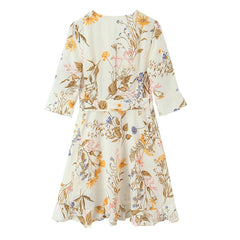 Lunivop New Women Floral Print Casual Summer Wrap Dress Cross V Neck A-line Short Robe French Style Holiday Dresses