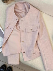 Lunivop Elegant Women Pink Blazer Coat Sweet Long Sleeve Fashion Slim Suit Jacket Korean Chic O Neck Female Fall Winter Casual Outwear