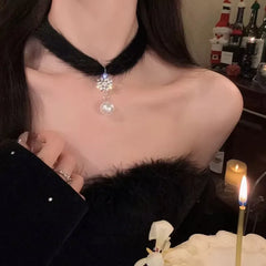 Lunivop Winter Cute Sweet Feather Plush Snowflake Pearl Choker Necklace for Women Chirstmas Party Choker Necklace Jewelry Gift