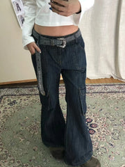Lunivop Y2k American Retro Cargo Long Pants Women's High Waist Straight-Leg Jeans Gothic Hip-hop Baggy Wide-leg Pants Vintage Streetwear