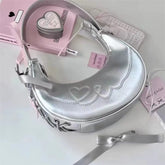 Lunivop Hot Girls Silver Y2k Underarm Bag Purse Women Versatile Leather Bow Half Moon Bags Ladies Fairy Core Handbag Aesthetic