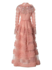 Lunivop Solid Sequins Ruffles Splice Women's Dresses Round Neck Long Sleeve High Waist Elegant Dress Autumn 2025 New