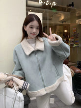 Lunivop Faux Suede Lamb Jackets Women Winter Warm Thick Sweet Cute Short Coat Korean Vintage Loose Long Sleeve Preppy Style Tops