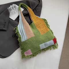 Lunivop Interesting Woven Bag New In Summer Contrast Color Shoulder Bags Lightweight Large Capacity Female Bags Korea Style Casual Totes