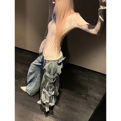 Lunivop Women's Vintage High Waist Vintage 90s Jeans Korean Baggy Blue High Street Style Pants Fashion Wide Leg Y2K Female Denim Trouser