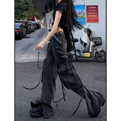 Lunivop Women Black Gothic Baggy Cargo Jeans Vintage 90s Aesthetic Y2k Denim Trouser Harajuku High Waist Cowboy Pants 2000s Clothes