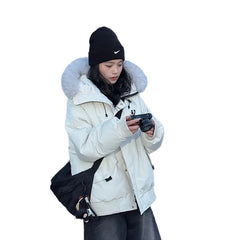 Lunivop Winter Outdoor Padded Cotton-padded Clothes Female American Retro Big Fur Collar Down Cotton-padded Jacket