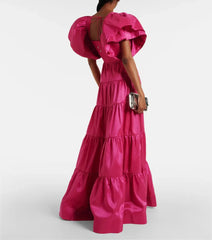 Lunivop Elegant Long Pleated Evening Dresses A-Line V-Neck Taffeta Middle East Floor Length Prom Dress Party Dresses for Wom