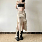 Lunivop Vintage Sexy Slit Skirt Women Y2k Elegant Irregular Sweet Ruffle Skirts Korean Style Tulle Streetwear Layered Skirts