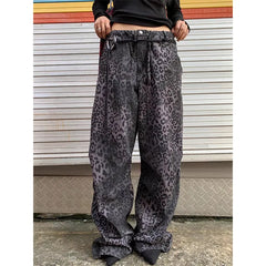 Lunivop Leopard Print Womens Jeans High Waist Vintage Straight Baggy Denim Pants Street Hottie Y2K American Style Wide Leg Denim Trouser