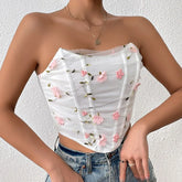 Lunivop Fashion High Street American Strapless Corsets Shaper Exquisite Flower Embroidery Appliques Tank Top Y2k Summer All Match Tees