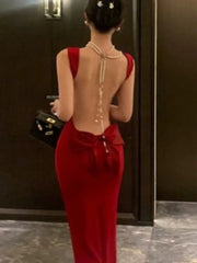 Lunivop Sexy Halter Spaghetti Lady Long Dresses Women's Elegant Solid Maxi Dress Bowknot Lace-up Girl Backless Female Party New
