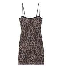 Lunivop Sexy Animal Leopard Mesh Spliced Wood ears Lace Sling Dress Women Skinny Slim Waist Package Hips Short Dresses Robe Vestidos