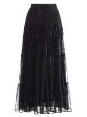 Lunivop Fashion Women's High Waist Skirt Sequined Lace Solid Color A Line Female Skirts New Tide