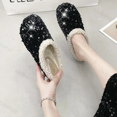 Lunivop Fashion Shiny Cotton Slippers Women Autumn Winter New Warm Home Bright Diamond Slippers Fashion Outer Wear Women's Flat Shoes