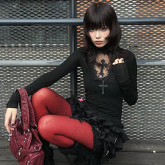 Lunivop Y2k Gothic T Shirt Women Hollow Out Patchwork Vintage Crop Tops Streetwear American Retro Grunge Tops Aesthetic Tshirt