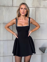 Lunivop Sexy Square Collar Pearl Women Dress Black Spaghetti Strap Evening Dress Female Spring Slim Elegant Party Clubwear