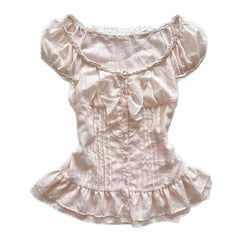 Lunivop American Sweet Slim Spliced Lace O Neck Short Sleeve Blouse All Match High Street Y2k Buttons Clothes Summer Punk Draped Tops