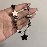 Lunivop Kpop Vintage Star Pendant Beaded Choker Necklace Neck Decorations Egirl Goth Aesthetic Grunge Jewelry Y2K EMO 2000s Accessories