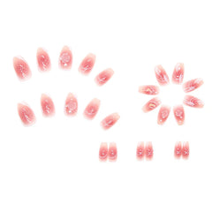 Lunivop 24pcs Fashion False Nails Ballet Press on Nails Pearl 3d Flower Realistic Nail Tips Artificial Finger Nail with Charms Removable