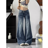Lunivop Vintage Streetwear Y2K Low-Waisted Jeans Women Spring Summer Slimming Loose-Fit Wide Leg Trousers Lady Casual Washed Denim Pants