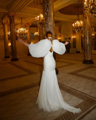 Lunivop High Split Crepe Long A-line Wedding Dress For Women Puff Sleeve Bride Beach Scoop Neck Chiffon Mermaid Bridal Gowns Customized