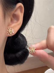 Lunivop Trendy Cute Pearl Flower Earrings for Women Exquisite Silver Needle Studs Sweet Elegant Party Jewelry Wedding Gifts