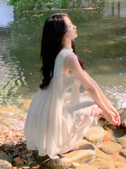 Lunivop Women French White Chiffon Dresses Summer Elegant Sleeve Slim Puff Sleeve bodycon Gentle Fairy Short Dress